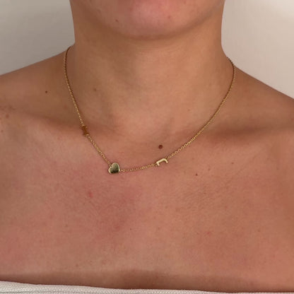 Collar Doble Inicial Corazón Oro 18k