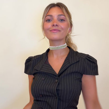 Collier double avec pompons ivoire