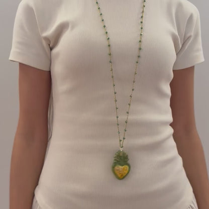 Collar Corazón Verde y Amarillo