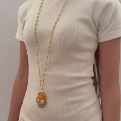 Collar Corazón Naranja y Azul